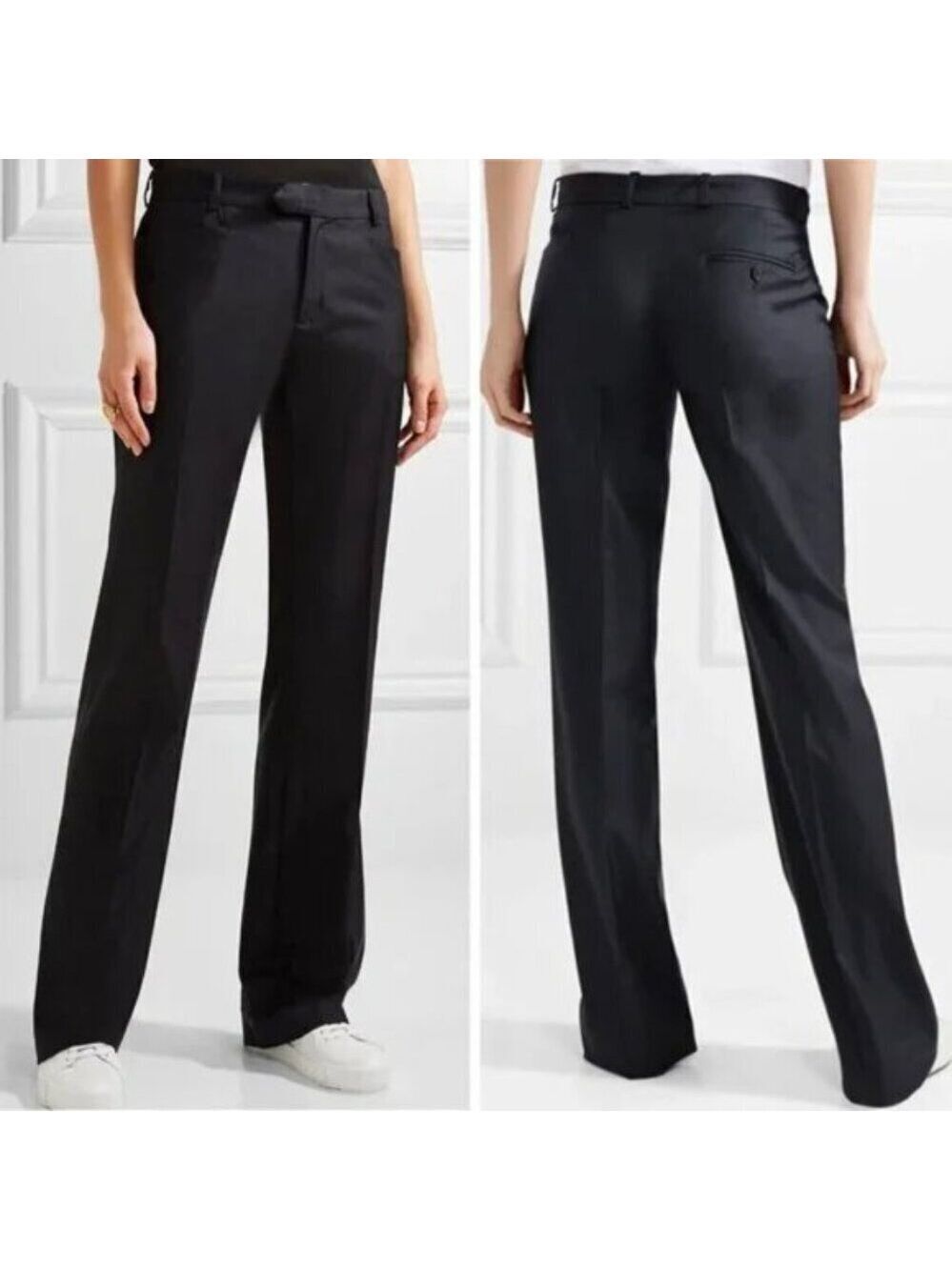 Joseph Rocker Black Gabardine Stretch Straight Leg Trousers Size 10